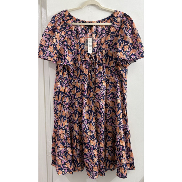 J. Crew Womens 2X Cotton Voile Beach Dress Button Painted‎ Block Print - Picture 1 of 10
